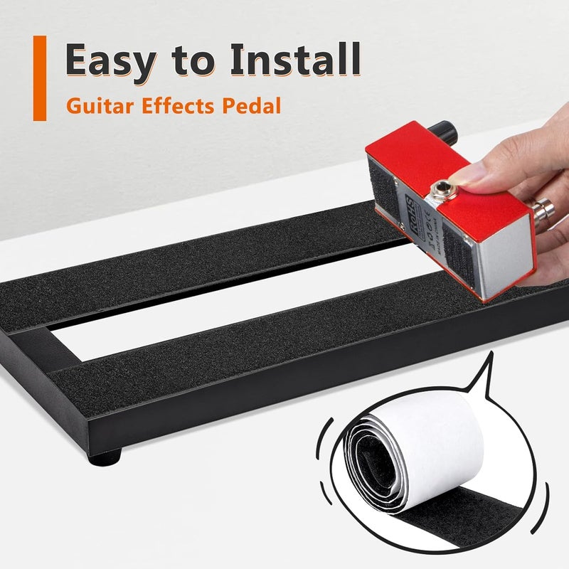 GOGHOST Small Guitar Pedal Board, 15x5.7x1.18", Aluminum Alloy Black Effects Mini Pedal Board with 4 Pcs 6 Inch Guitar Pedal Cable, Carrying Bag, Adhesive Hookside Tape - Image 4
